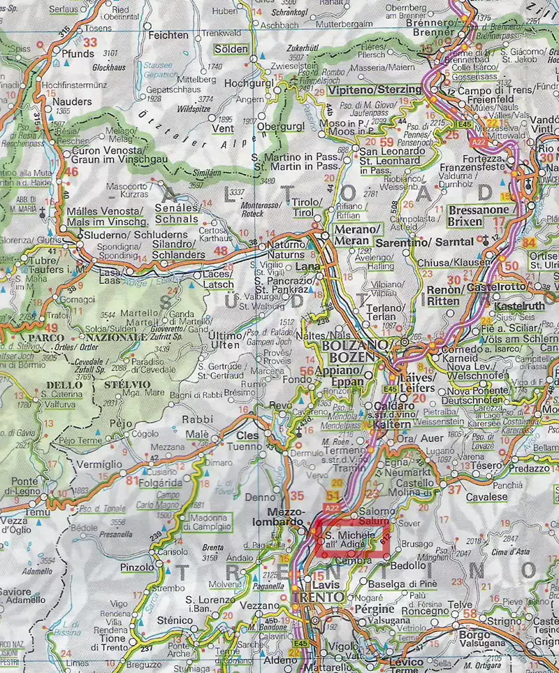 Map showing target of San Michele in red rectangle.