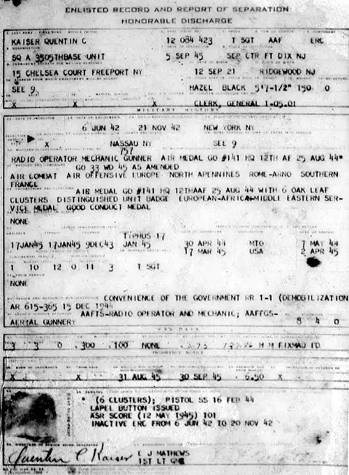 My Dad's honorable discharge certificate from the army (page 2).