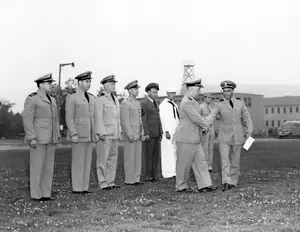 LCDR John F Pear relieves CAPT James L Fisher July 17, 1945