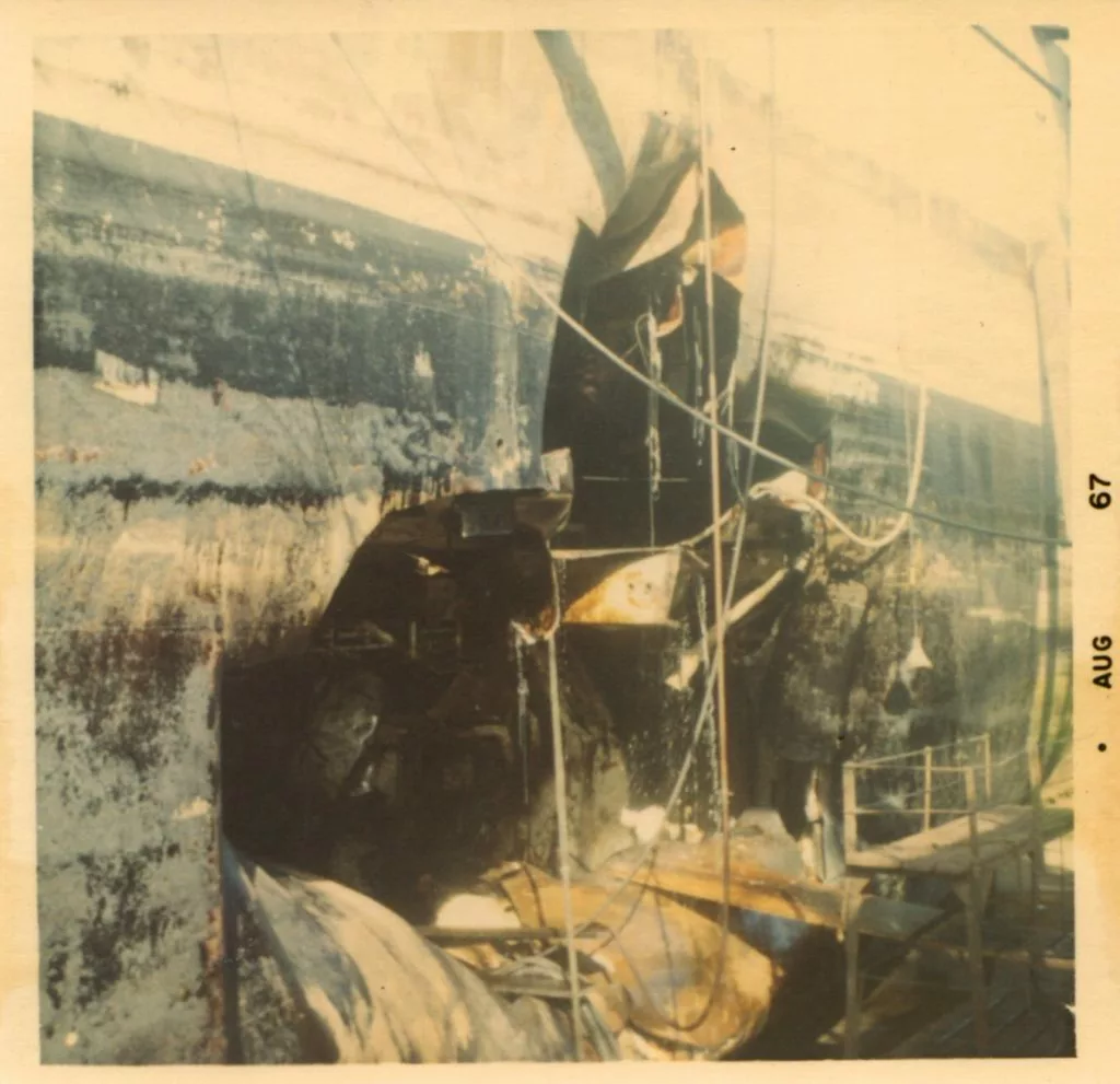 Malta, closeup of torpedo damage