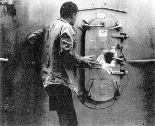 Hole in hatch from rocket attack