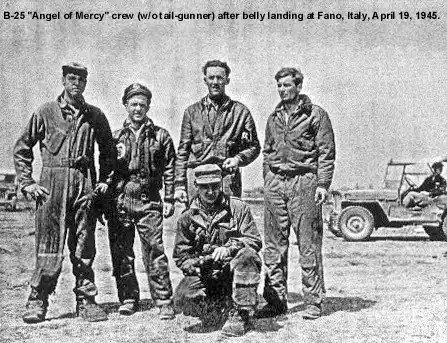 The crew minus the injured tail-gunner right after the belly landing