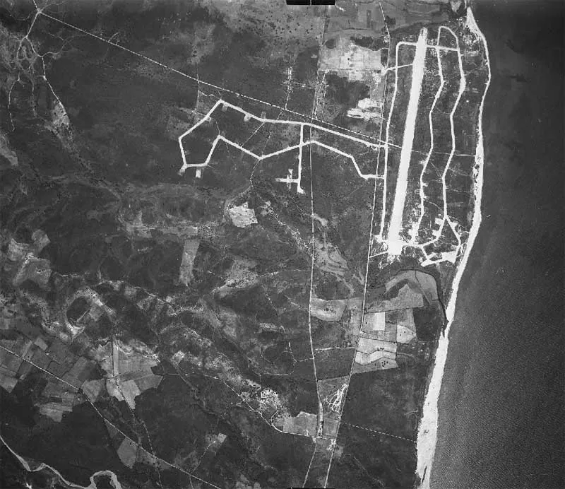Aerial view of Alesan Air Field, base for the 340th bombardment group.