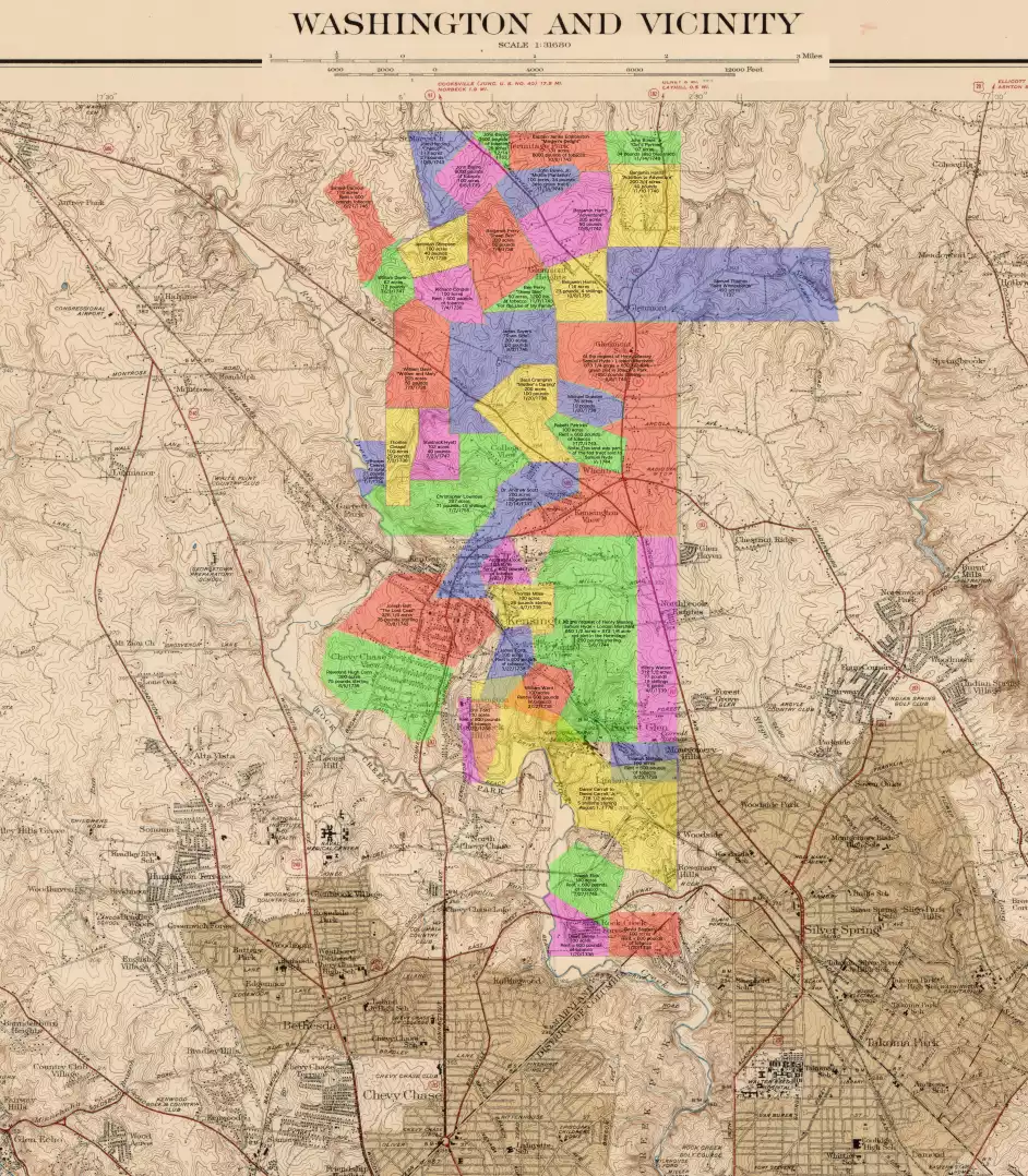 Maryland map with approximate locations of the first major subdivisions of The Hermitage and Joseph's Park
