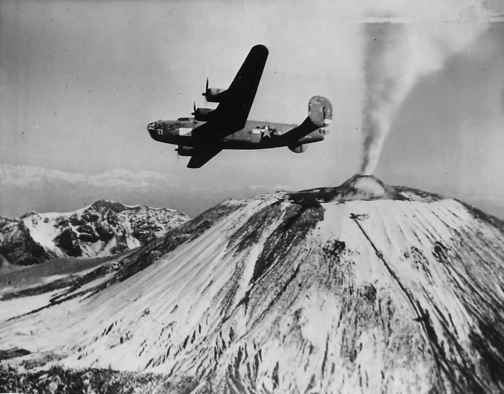 B-24 Liberator flying near Mt Vesuvius in 1944
