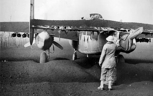 B-25 with ash from Mount Vesuvius eruption