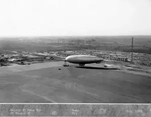 Blimp moored_near_Hangar_2 construction site October 1942