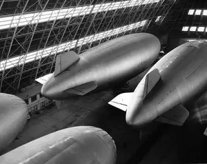Blimps docked inside Hangar 1 January 7, 1944