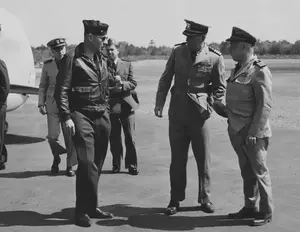 CAPT Tyler visiting base CAPT James L Fisher at right June 5, 1944