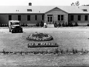 Garden display in front of Dispensary July 6, 1943