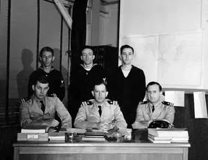 Intelligence Officer LCDR J S Lane and staff May 1,1944