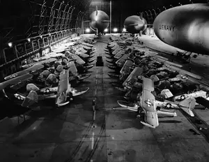 J2Fs stored in Hangar 2 April 27, 1945