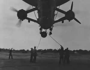 K-11 being secured during storm September 27, 1942