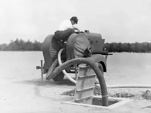 Portable Pump Hookup for wetting down blimps at SoWey August 20, 1942
