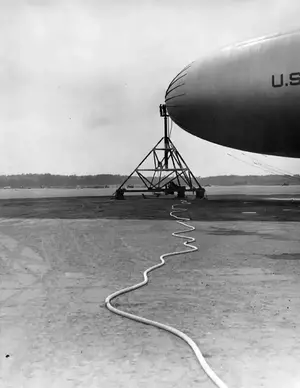 Portable pump hookup for wetting down blimps at SoWey August 20, 1942