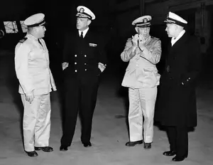 SeeBee Vice Admiral Marreell visits SoWey CAPT Fisher at left October 17, 1944