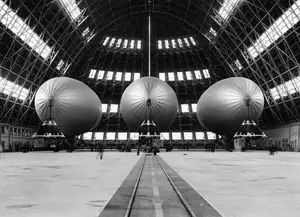 Three_blimps docked in Hangar 1 December 6, 1942