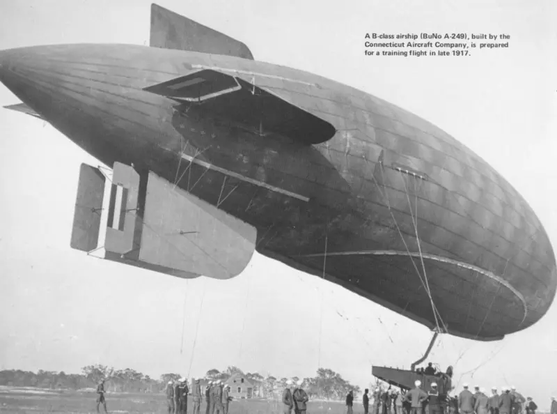 A B-Class airship is preparing for a training flight in late 1917