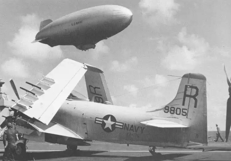 Postwar airship ZSSG-1 with USS Franklin D. Roosevelt