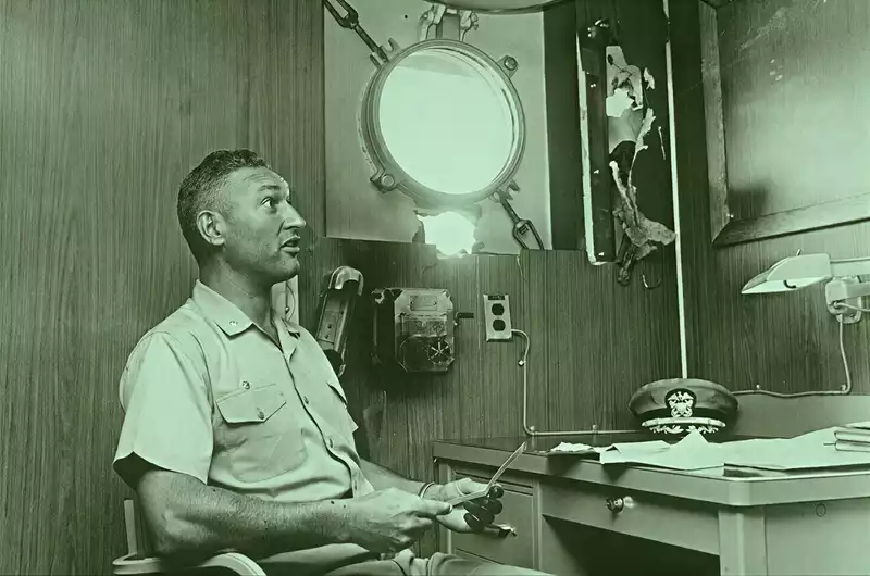 Rocket hole in captain's cabin
